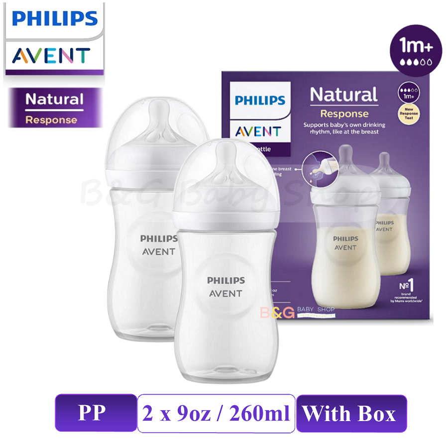 Philips Avent Natural Response Baby Milk Bottle Botol Susu Bayi 9oz / 260ml Pink / Blue / Clear