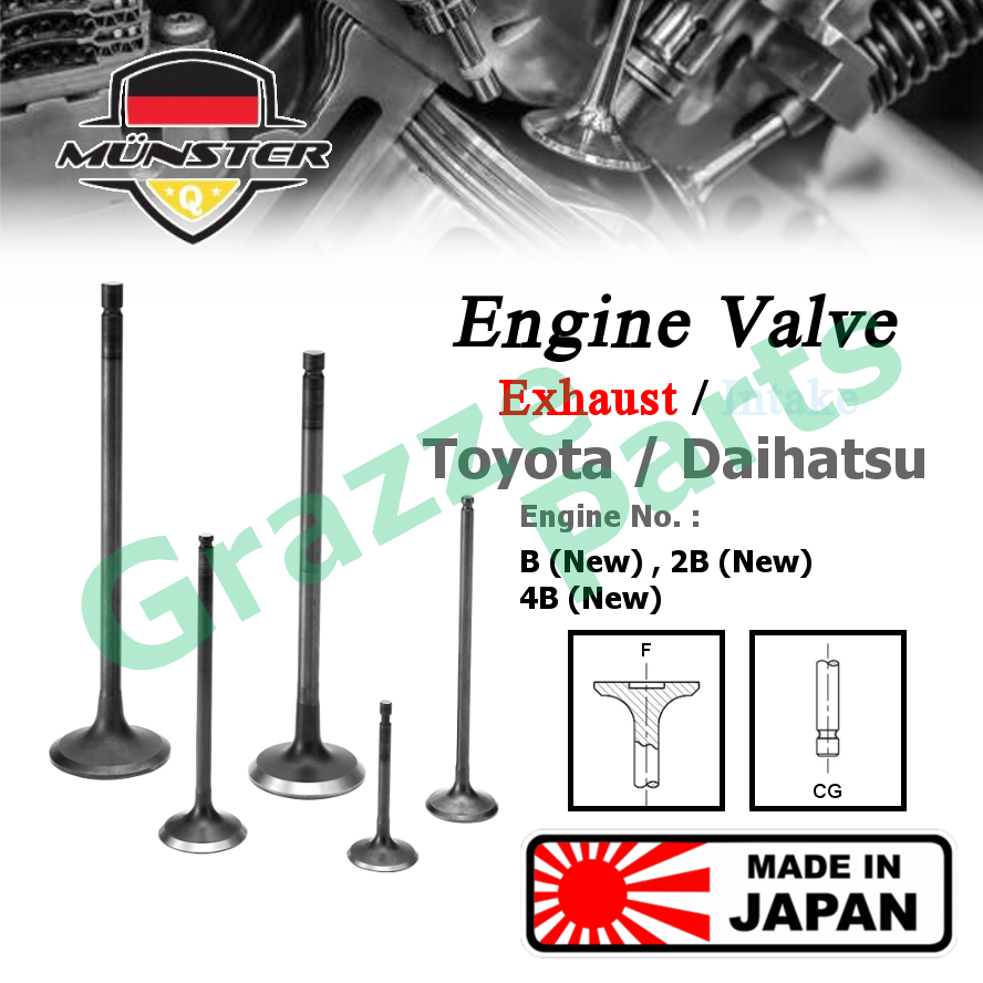 (4pc) Münster Engine Valve Exhaust (37.5mm) 13715-56050 for Toyota Dyna Daihatsu Delta DV99 V99 1982