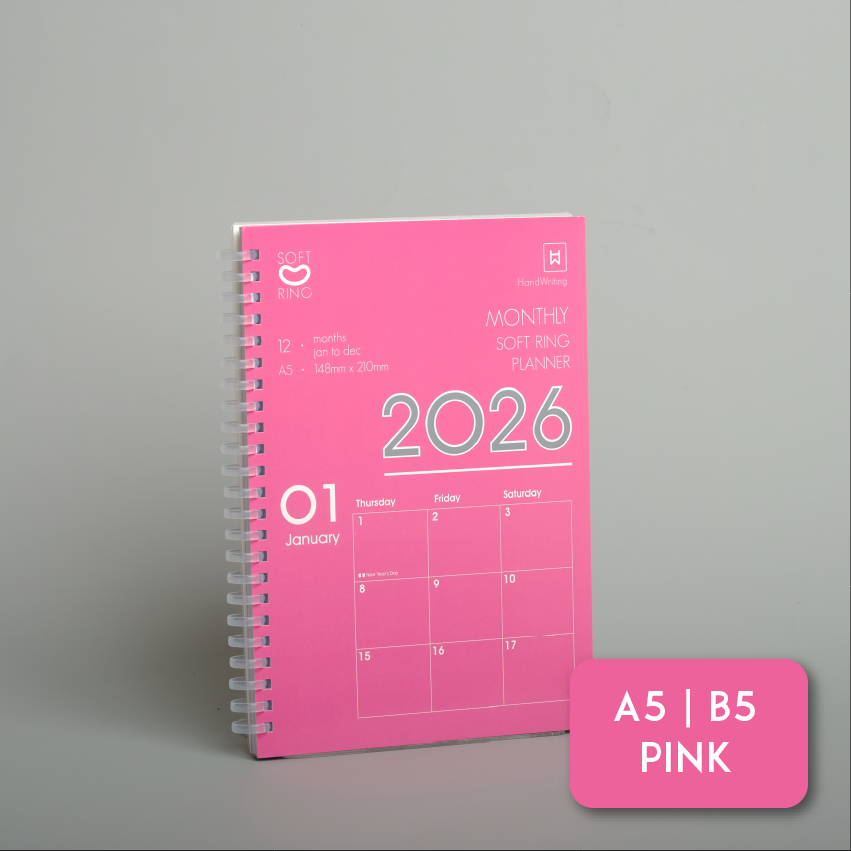 2026 Handwriting Soft Ring A5 / B5 Monthly Planner Journal 2026 with Line Notes Notebook PNF-A5 | PNF-B5
