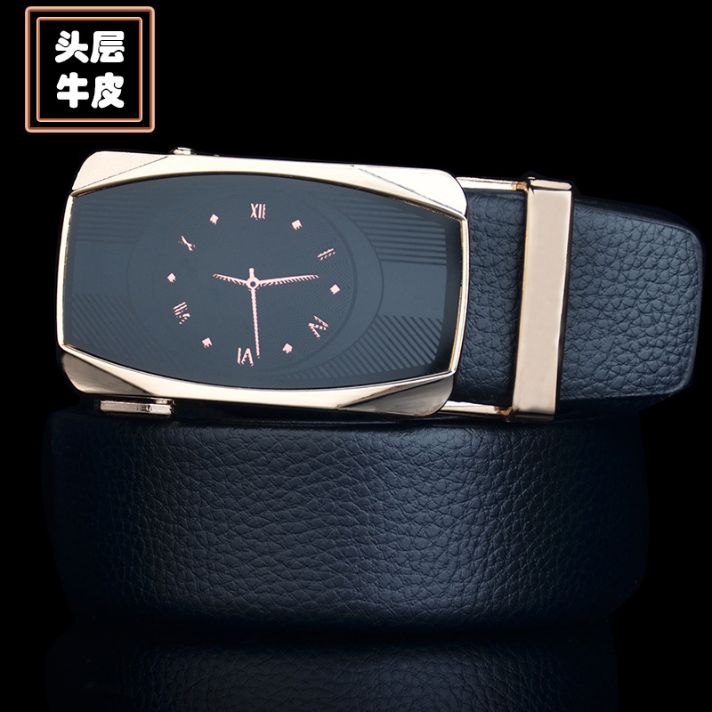 [EE  Accessories] Double-Sided Head Layer Cowhide Men's Belt Watch Buckle Business Belt Black Leather Belt Stall Leather Belt