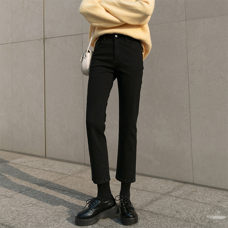 [AA Pink Bubble] Black Jeans for Women Straight-Leg Pants Loose 2023 New Spring High Waist Stretch Slimming e Tube Cropped Pants