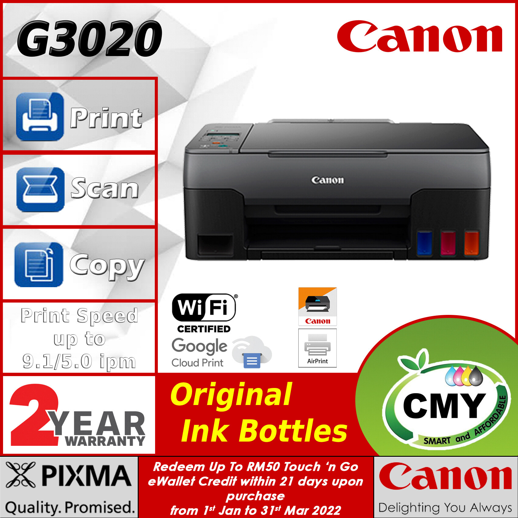 Canon Pixma G3020 Ink Tank Printer (Print,Scan,Copy,Wifi) G-Series ...