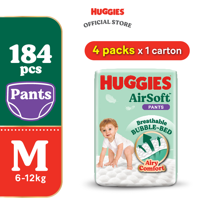 HUGGIES AirSoft Pants Diapers M46 (4 packs) - Breathable and soft premium diapers for baby