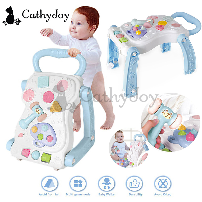 JOY Baby Walker with Hit the Mole Game Transform to Table Safe Triangle Base Grow Kids Education Toy with Light and Sound Sit Stand Learn