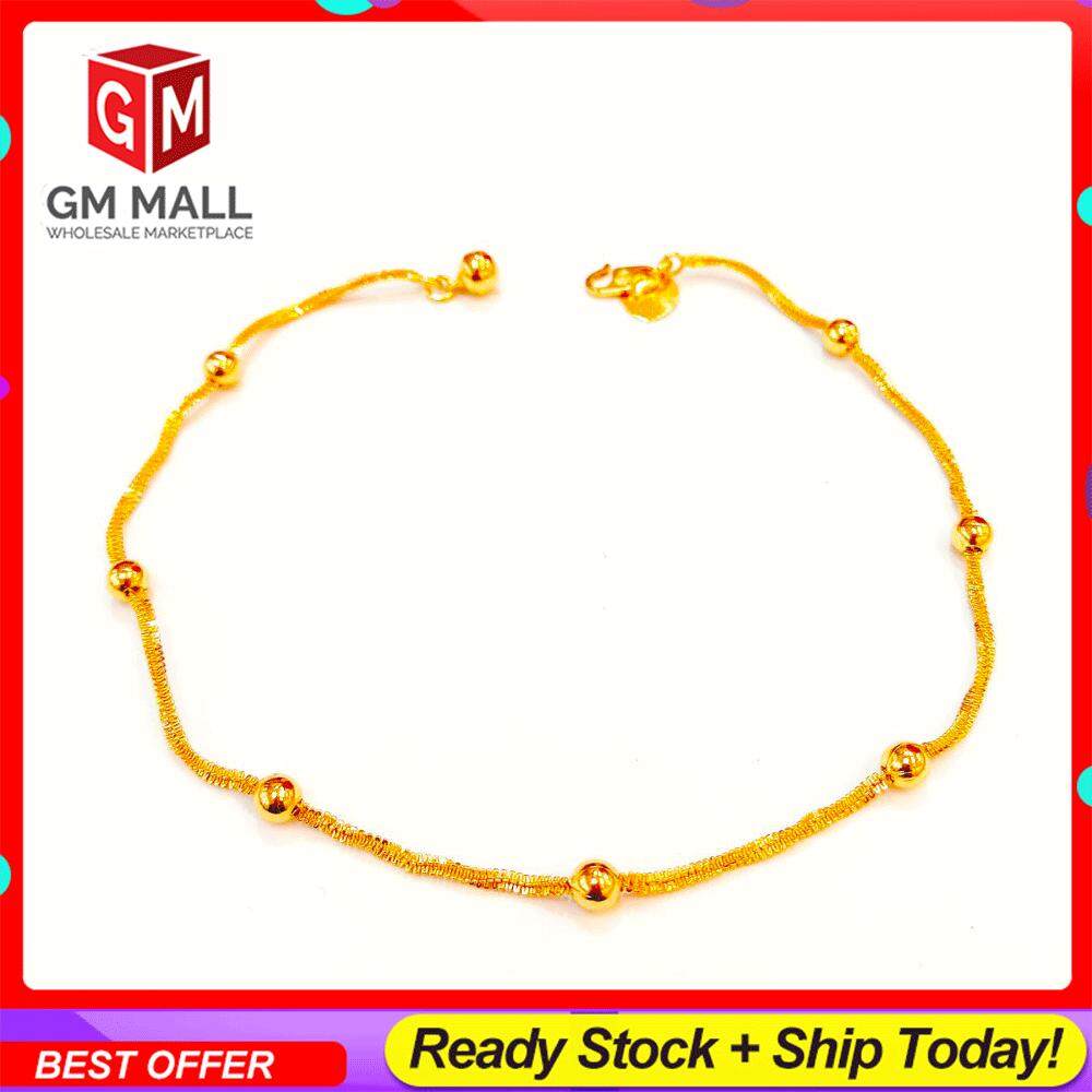 Emas Korea Jewellery Anklet - Rantai Kaki Bulu Biji Gold Plated EK-2461