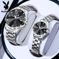 PLAYBOY  Couple Fashion Watch Waterproof Luminous Calendar Rhombus Dial Luxury Diamond-encrusted Stainless Steel Quartz Watch Perfect as a Gift