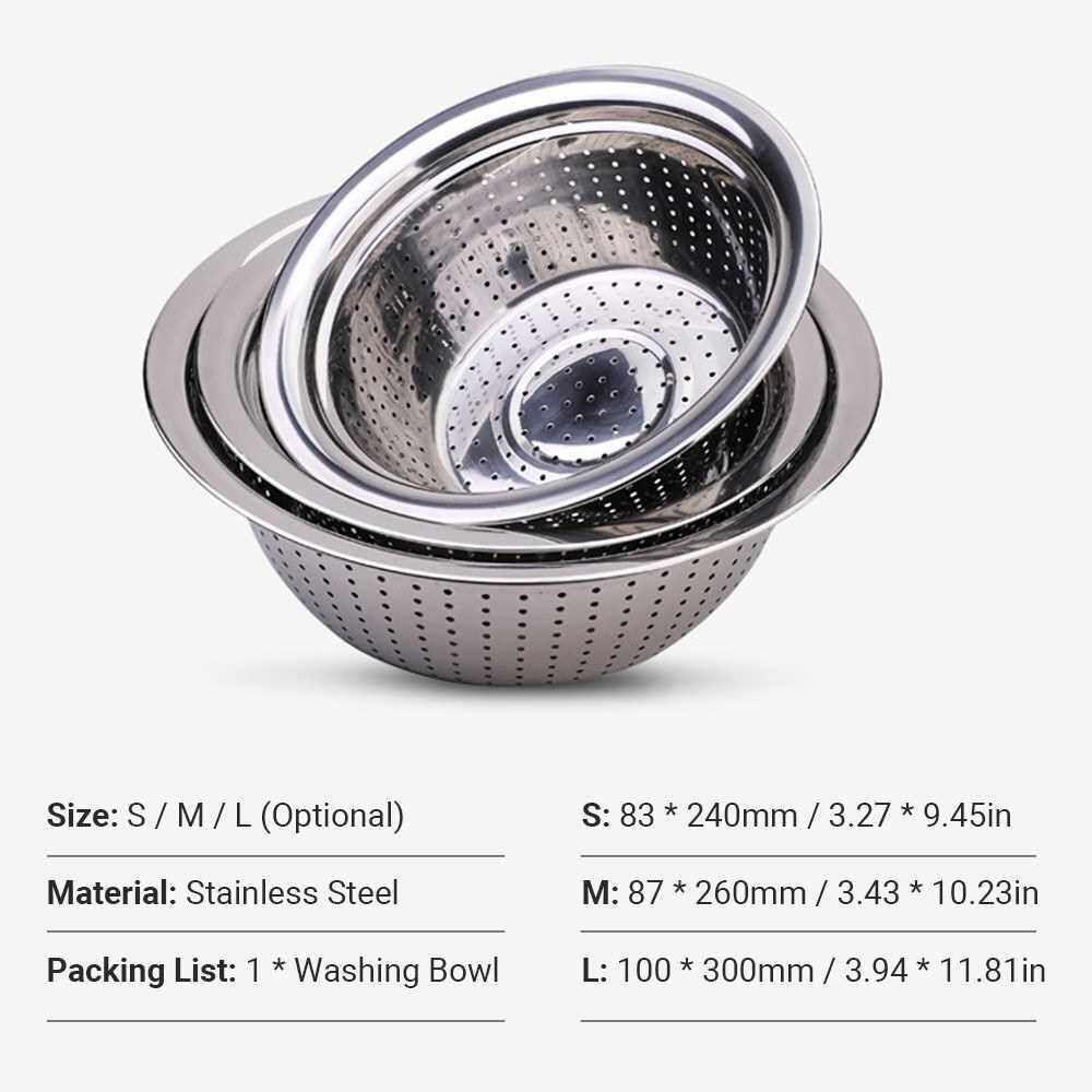 Stainless Steel Vegetable Basin Rice Bean Rinsing Bowl Kitchen Strainer ...