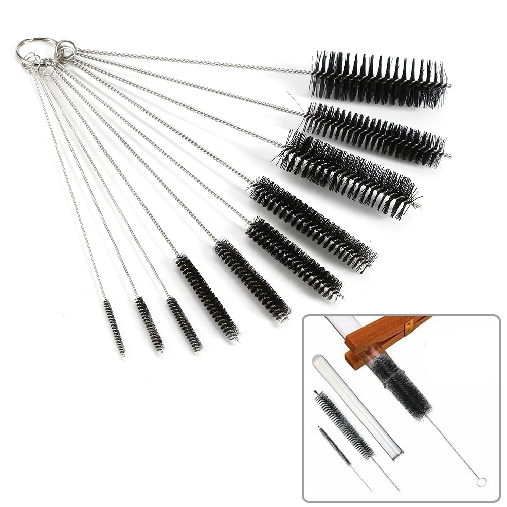 10 Pieces Straw Brush Set Stainless Steel Nylon Brush Long Tube Bottle Straw Cleaner Household Cleaning Tools