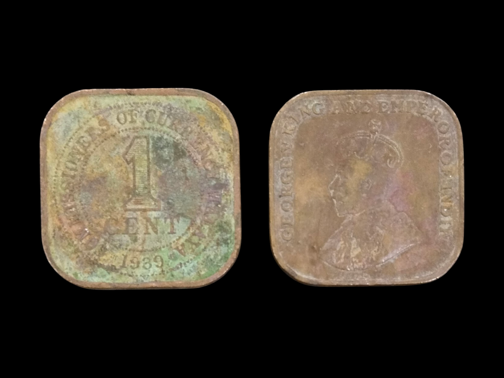 Coin Lama～1919-1961 Malaya 1 Cent 马来亚 四方铜钱 (Random Year / Old King / King / Queen) (Condition VF) (1Pcs Price) (Original Coin) (Syiling Asli)