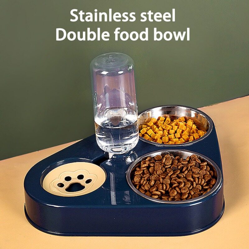 500ML 3 In 1 Dog Feeder Bowl With Dog Water Bottle Cat Automatic Drinking Bowl Cat Food Bowl Pet Stainless Steel Double Bowls