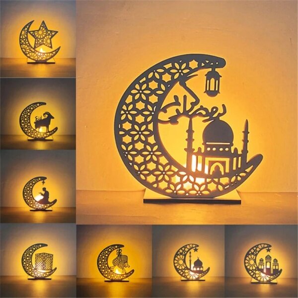 Bảng giá Đèn Nến LED Eid Al-fitr Chạy Bằng Pin Bằng Gỗ/Mặt Dây Chuyền Gỗ Ramadan Mubarak Kèm Nến LED/Đèn Nến Sắt Trang Trí Không Khói Nhấp Nháy