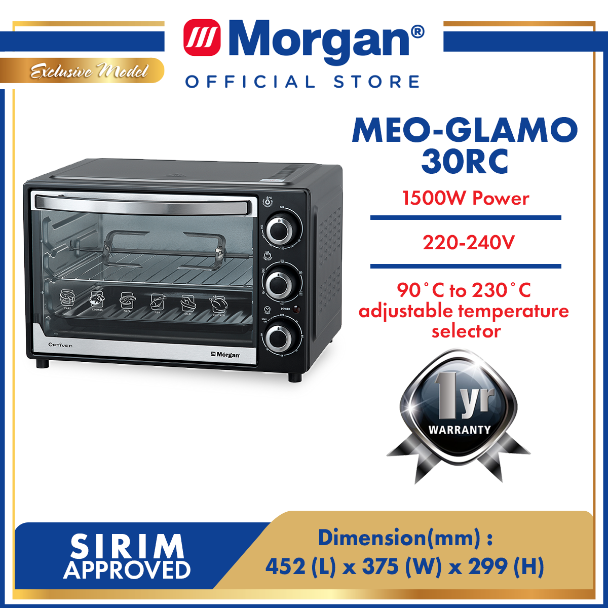 [EXCLUSIVE] MORGAN MEO-GLAMO 30RC ELECTRIC OVEN 30L ROTISSERIE CONVECTION FUNCTION