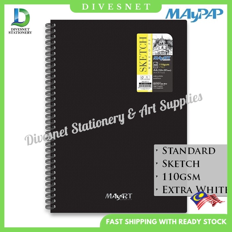 MayArt 60s 110gsm Wire-O PP Cover Sketch Drawing Book A3+ (MA00011) / A4+ (MA00012) / A5+ (MA00013)