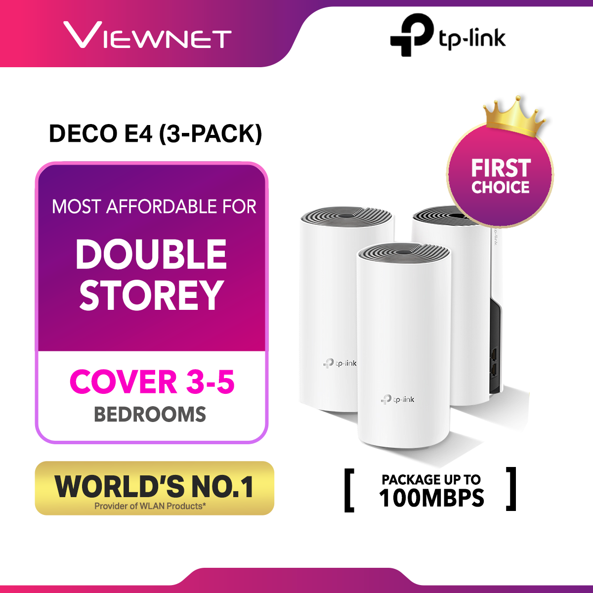 Tp-Link Deco E4 (3-Pack) - AC1200 Whole Home Mesh WiFi System