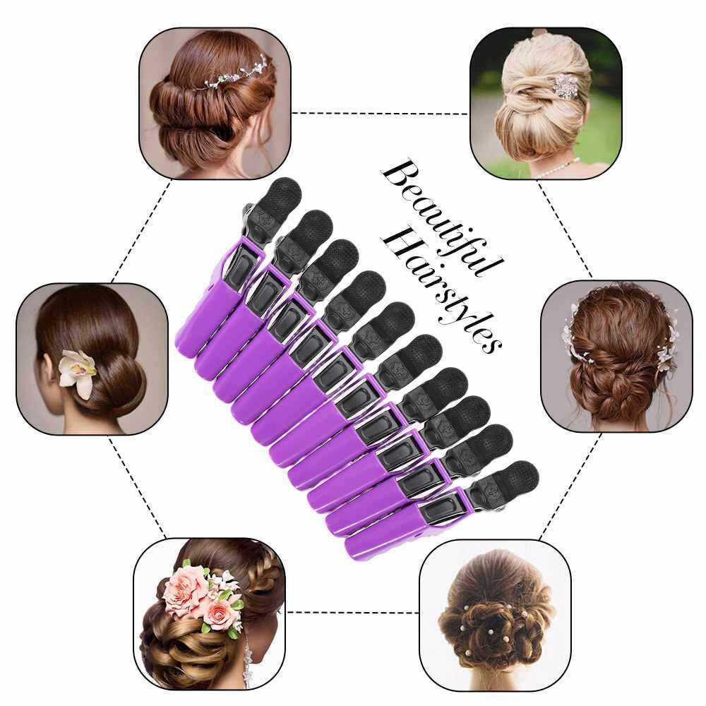 Hair Sectioning Grip Clips Croc Hairdressing Cutting Clamps Hair Grip Clips Salon Styling 10Pcs Purple (Purple)