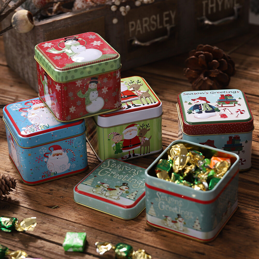 Box Square Merry Christmas Gift Box Containers tin Decoration Kids Treat Gift Box Xmas Party