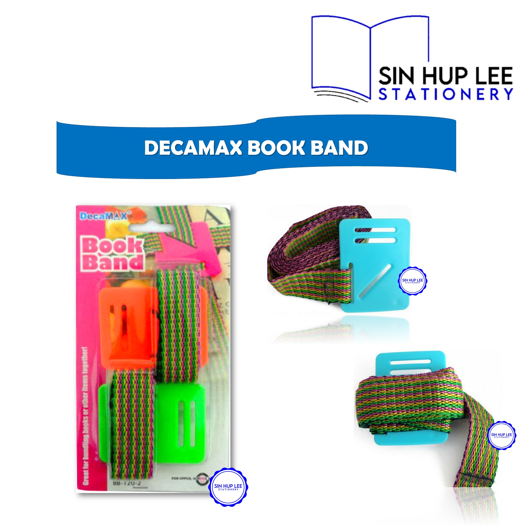 DECAMAX Book Band with Plastic Plate 2pcs / Multipurpose Book Strap / Book Belt / Ikat Buku