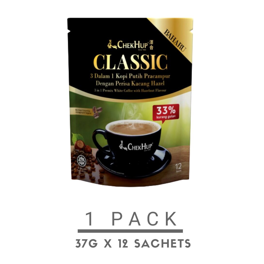 Chek Hup 3in1 Classic Colombian White Coffee with Hazelnut (33% Less Sugar) 37g x 12s