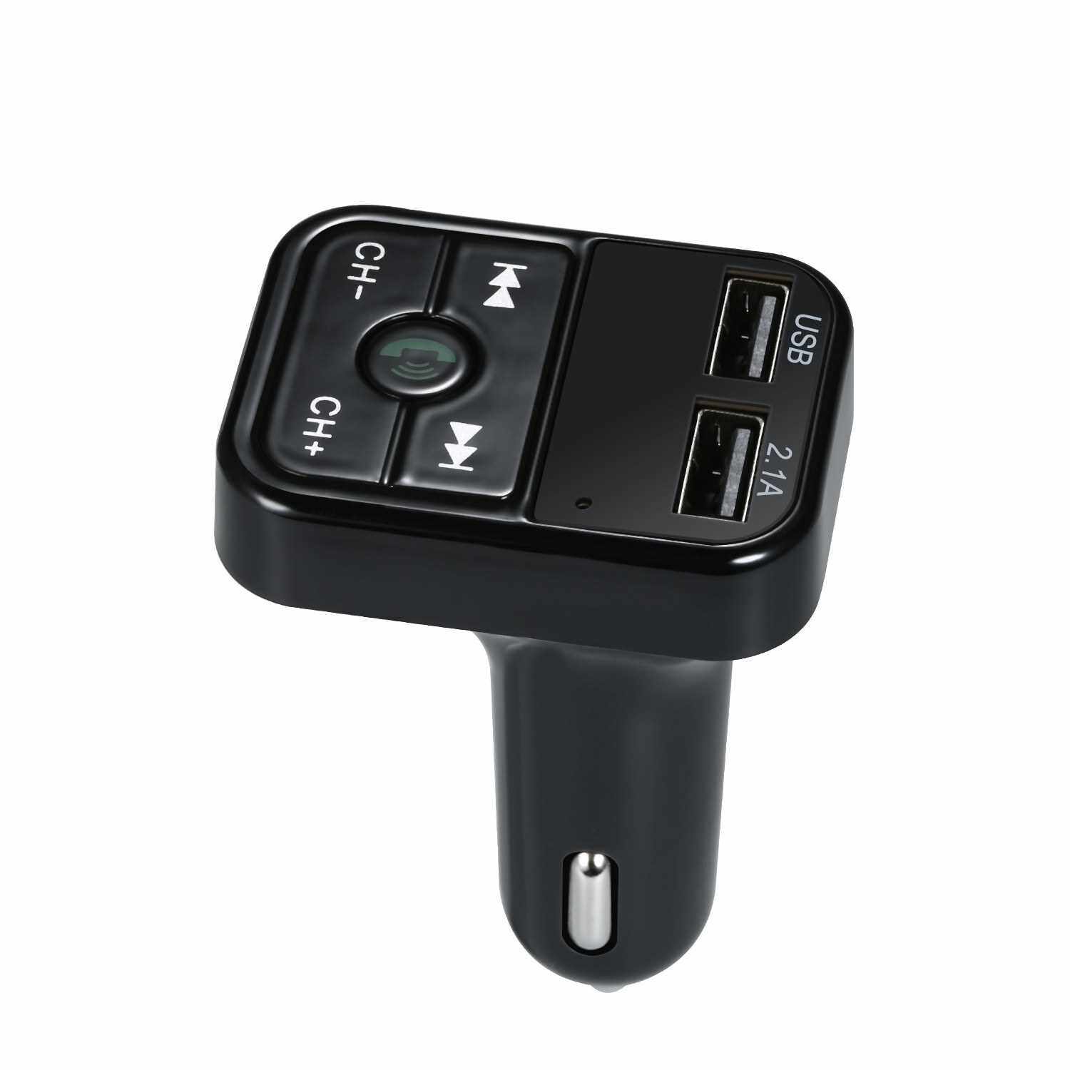 Car MP3/WAV Music Player BT 5.0 FM Transmitter Wireless Handsfree Audio Receiver Dual USB Chargers (Black)
