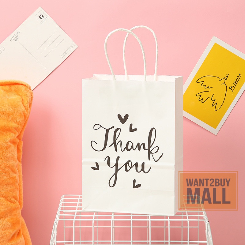 🇲🇾 THANK YOU Printed Flower Love Door Gift White Paper Bag With Handle / Wedding Kahwin Hadiah Birthday Party Gift Beg