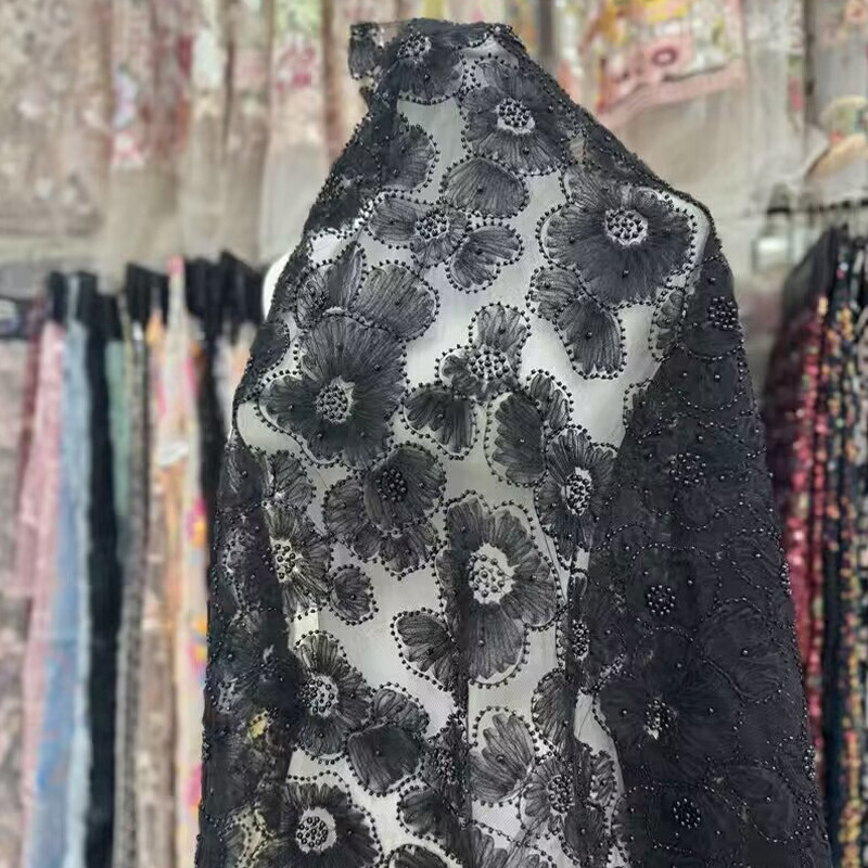 Three-Dimensional Beaded Embroidery Fabric 3D Sequin Fabric Mesh Lace Fabric Embroidery