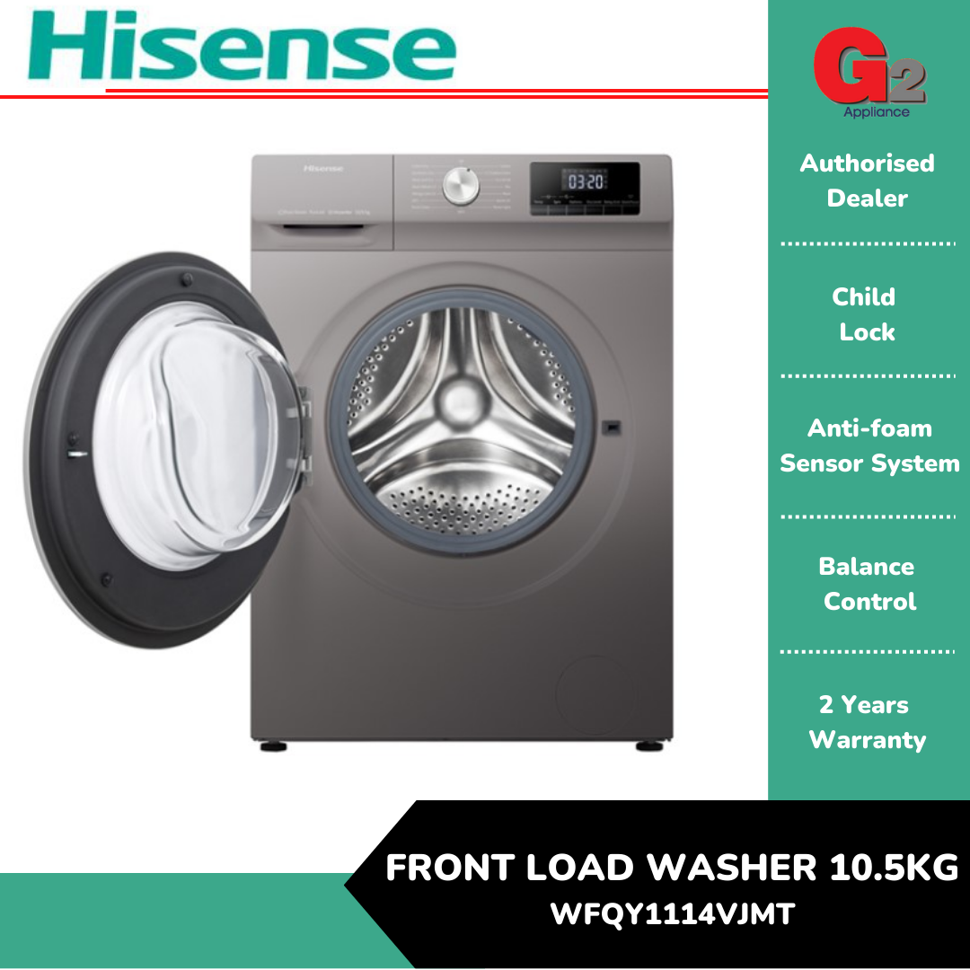 HISENSE (AUTHORISED DEALER) FRONT LOAD WASHER 10.5KG WFQY1114VJMT - HISENSE WARRANTY MALAYSIA