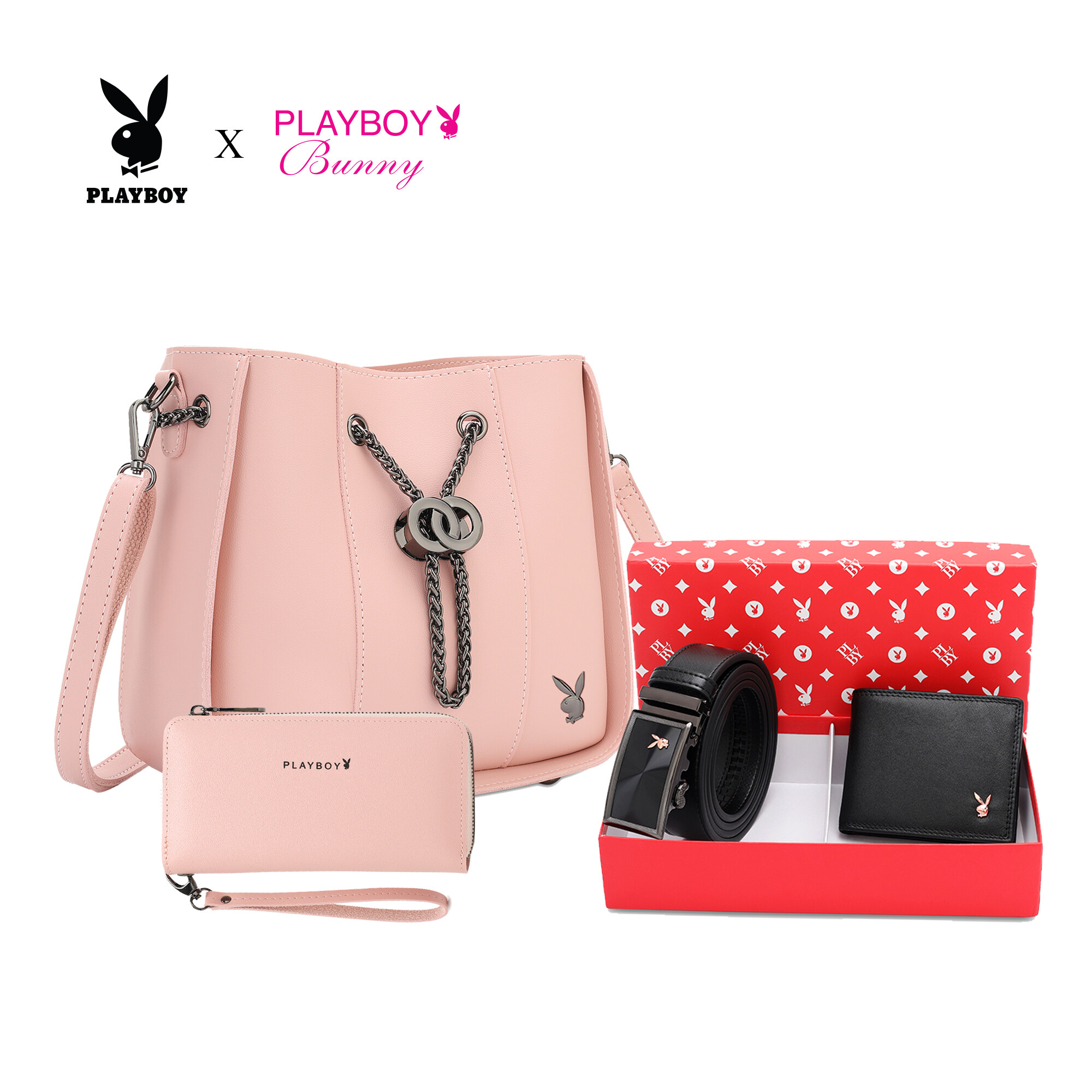PLAYBOY Ladies Sling Bag With Bifold Wallet And 35MM Auto Belt Gift Set PGS 437-2 Multi Color