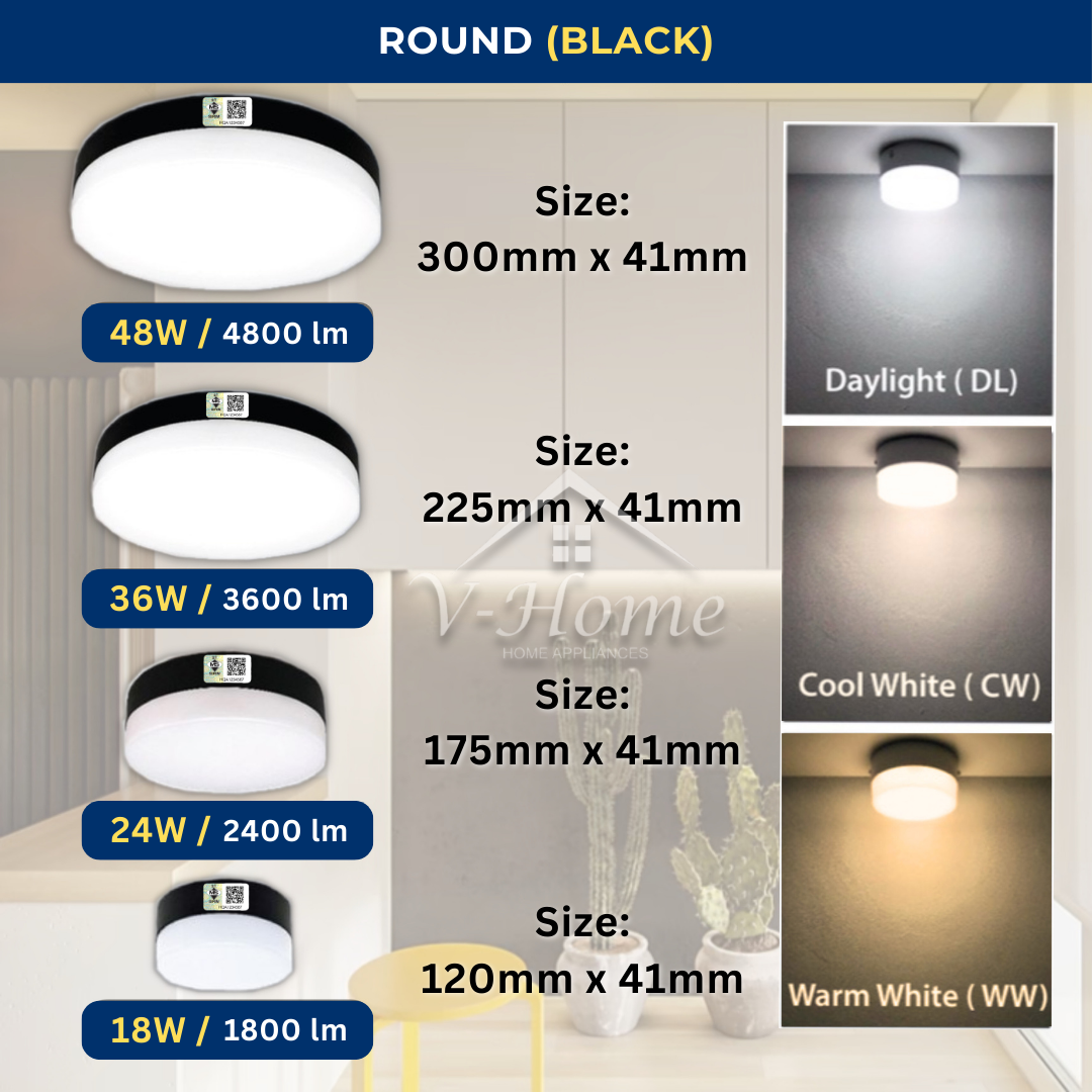 [SIRIM] VHome® LED Borderless Surface Downlight 18W 24W 36W 48W Round Square Lights Lampu Siling Ceiling Light Lighting