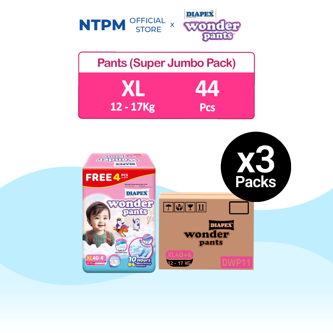 (DWP11) Diapex Wonder Pants Super Jumbo XL (40s + 4s) x 3 Packets (Carton)
