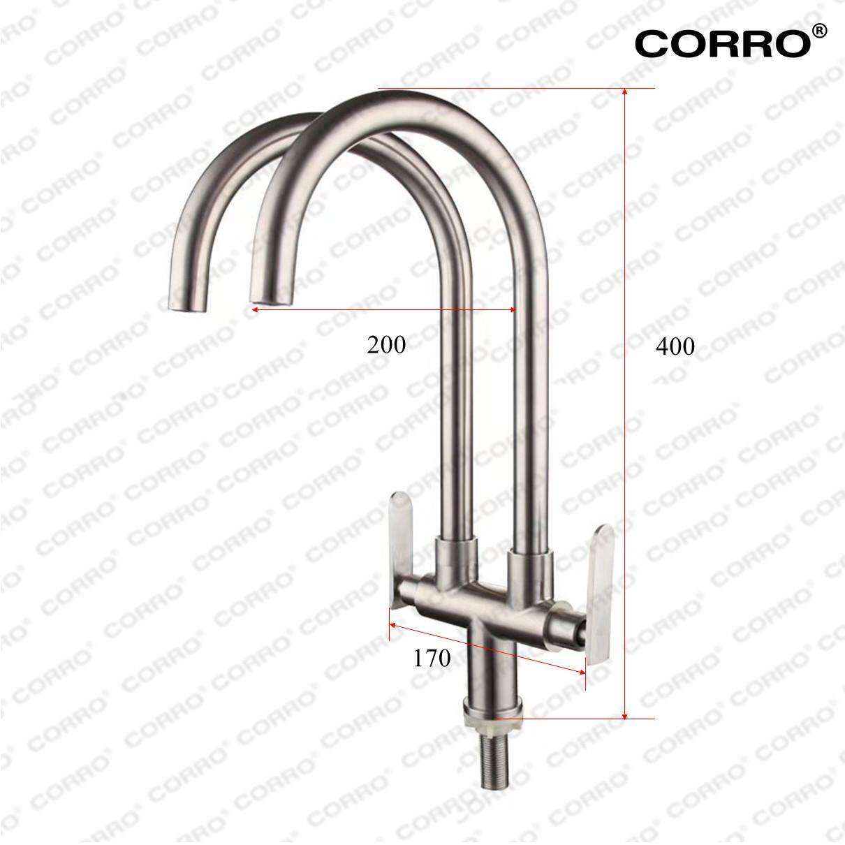 CORRO SUS304 Stainless Steel Double Twin Hose Kitchen Faucet Pillar