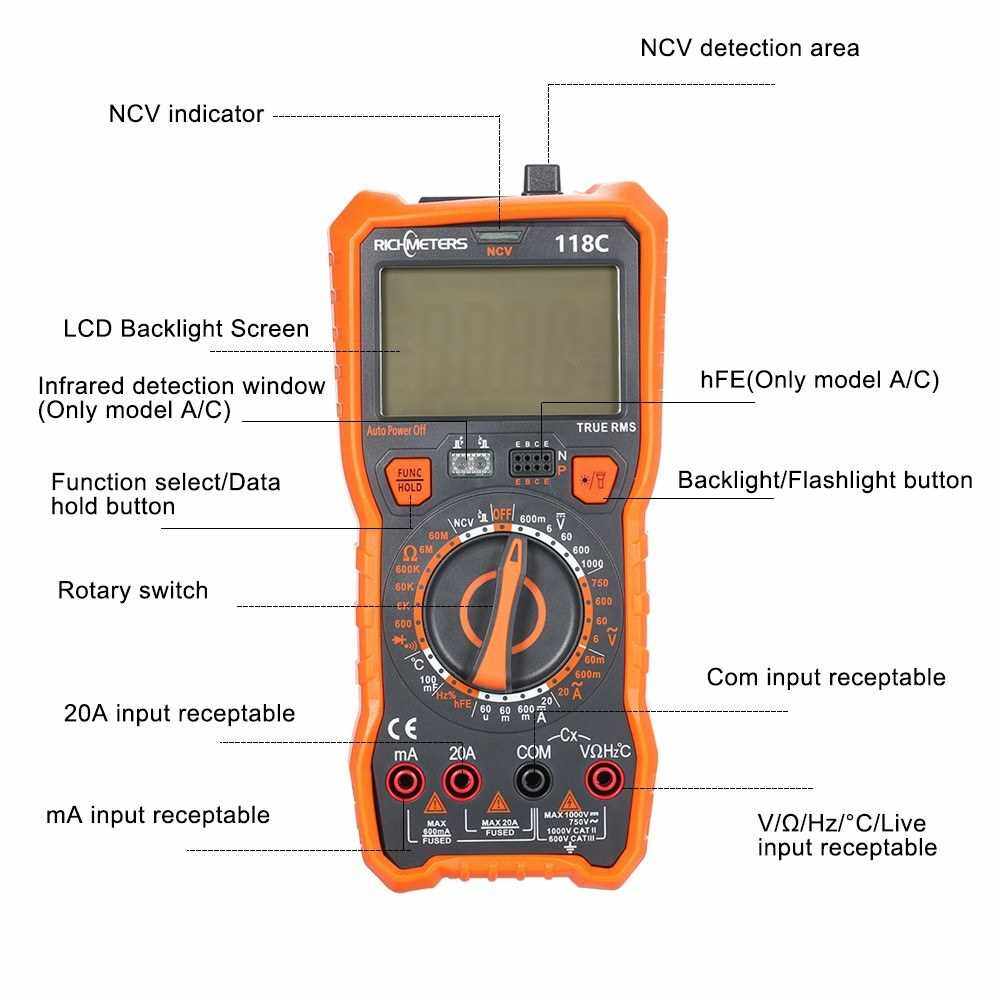 118C 20A Digital Multimeter 6000 Counts NCV HFE TrueRMS 100mF