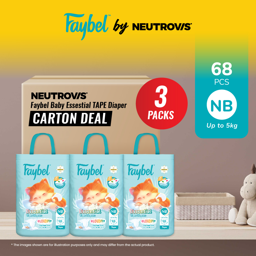 [3 PACKS BUNDLE DEAL] Faybel by Neutrovis Baby Essestial TAPE Disposable Baby Diaper - TAPE Series