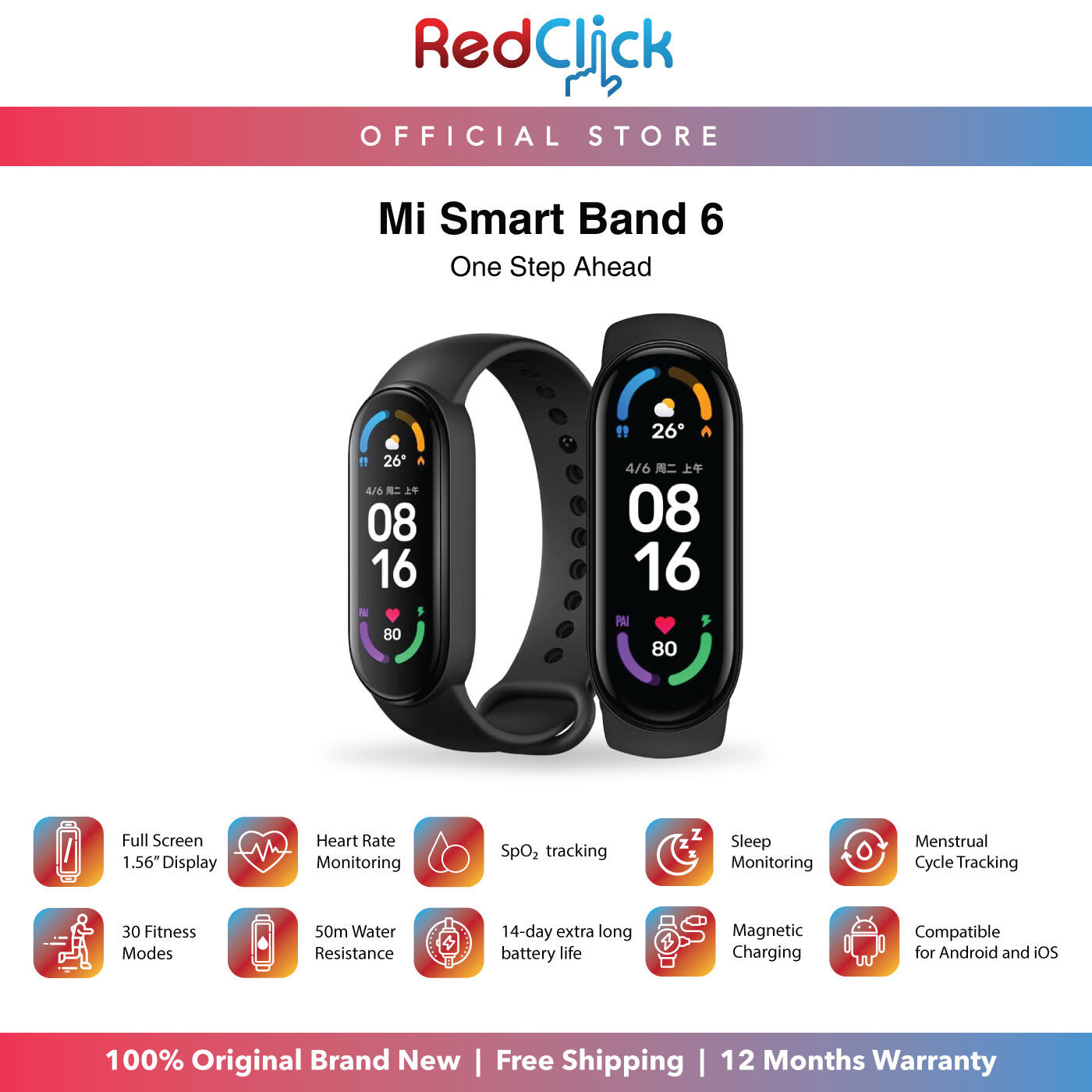 Xiaomi Mi Band 6 Full Screen 1.56" AMOLED Display SpO Tracking 24 Hours Smart Heart Rate Monitoring 30 Fitness Modes 5 ATM Water Resistance Original Xiaomi Product