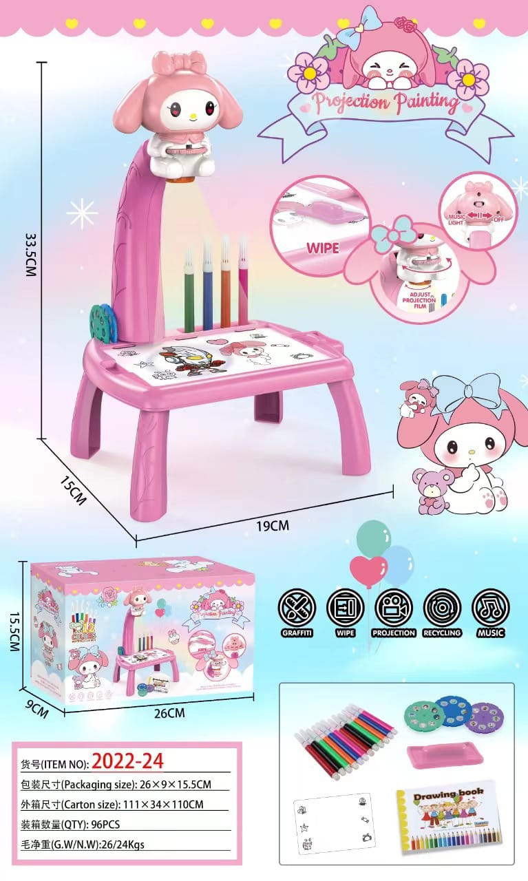 【MAJU】Kuromi Melody Kids Projector Drawing Board Table Music Educational Toys Learning Painting