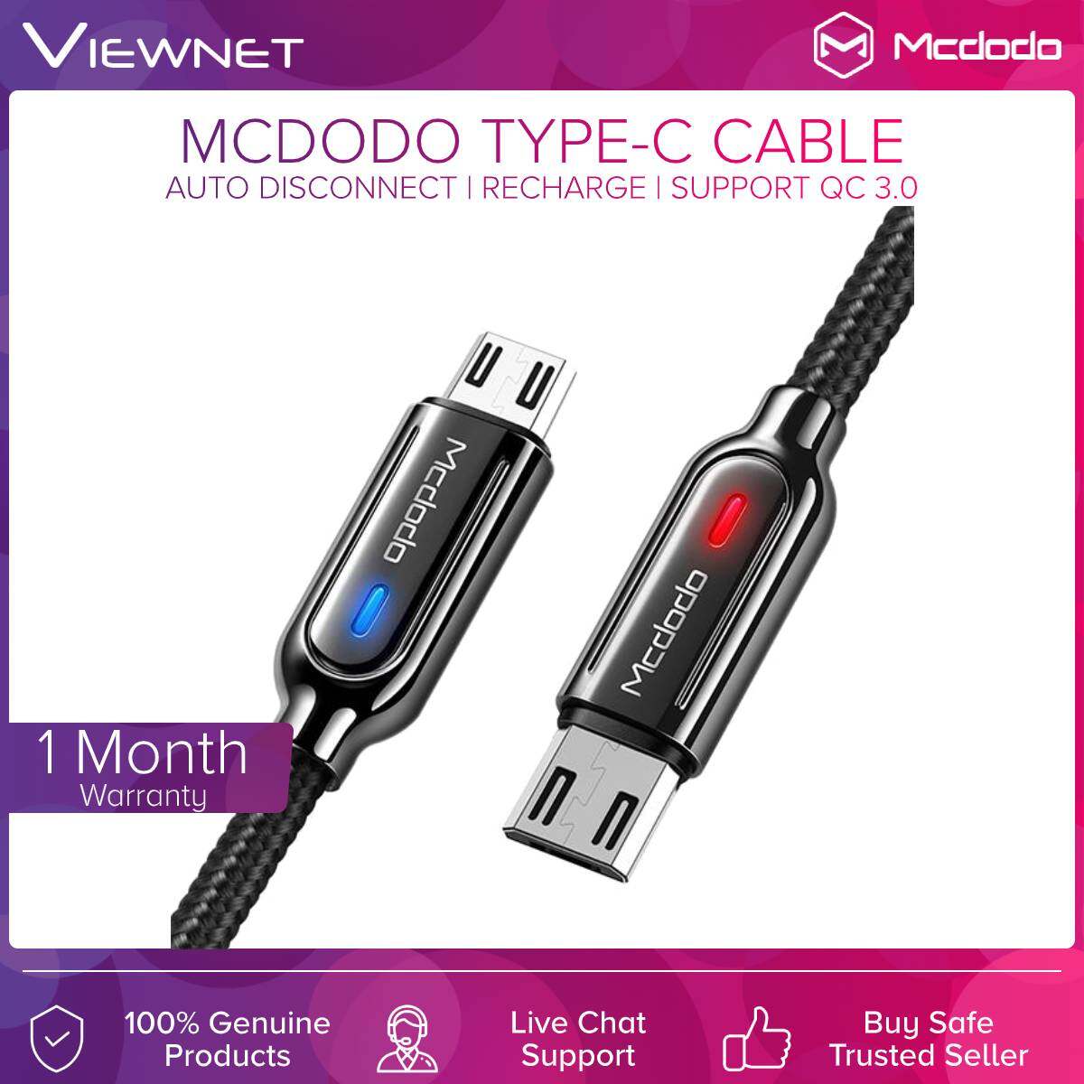 Mcdodo Smart Series Auto Disconnect & Recharge Micro USB / Type-C Cable 1M