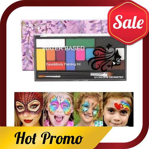 Professional 15 Colors Face Body Paint Kit with 2 Brushes Washable Face Painting Palette Non-Toxic Hypoallergenic Safe Facepaints for Children and Adults Halloween Costume Party Festival Supplies (Standard)