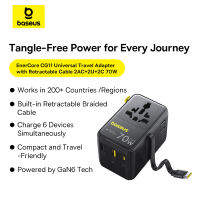 Baseus EnerCore CG11 Universal Travel Adapter 70W with Retractable Cable 2AC+2U+2C Fast Charger