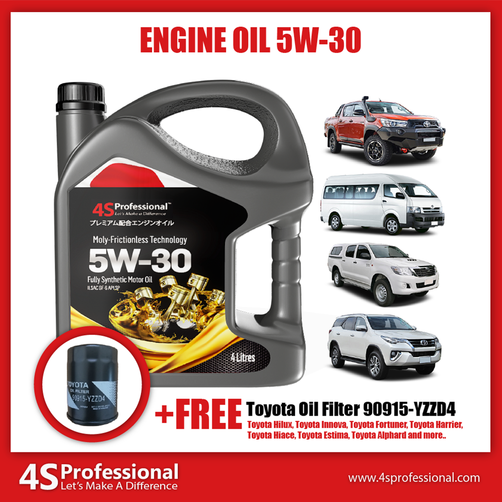 (FREE Gift) 4S Professional™ Fully Synthetic 5W-30 Engine Oil API SP - 4L + Toyota Oil Filter (90915-YZZD4)