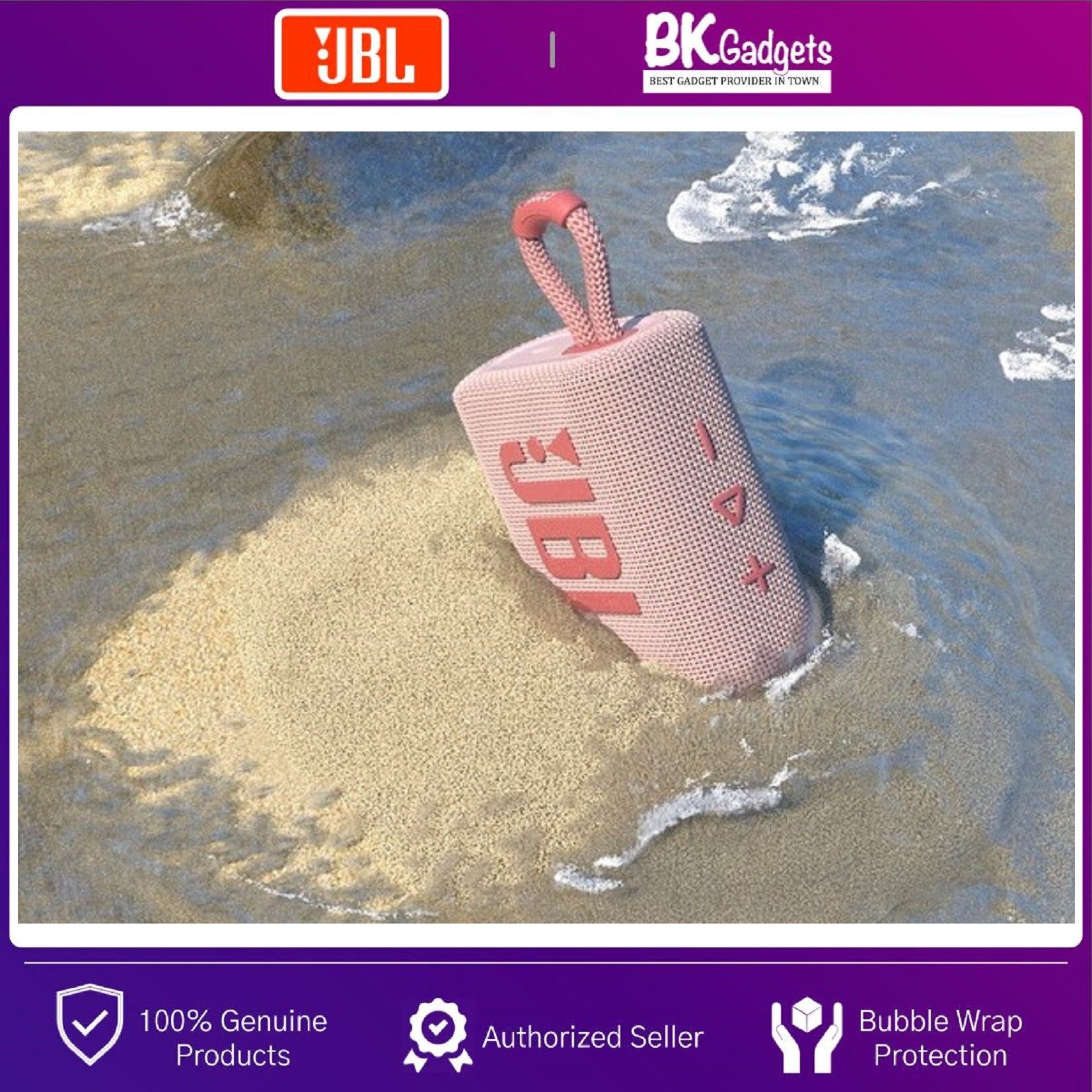 JBL GO 3 Portable Waterproof Speaker - JBL Pro Sound | 5H Play Time | Vibrant Color Options