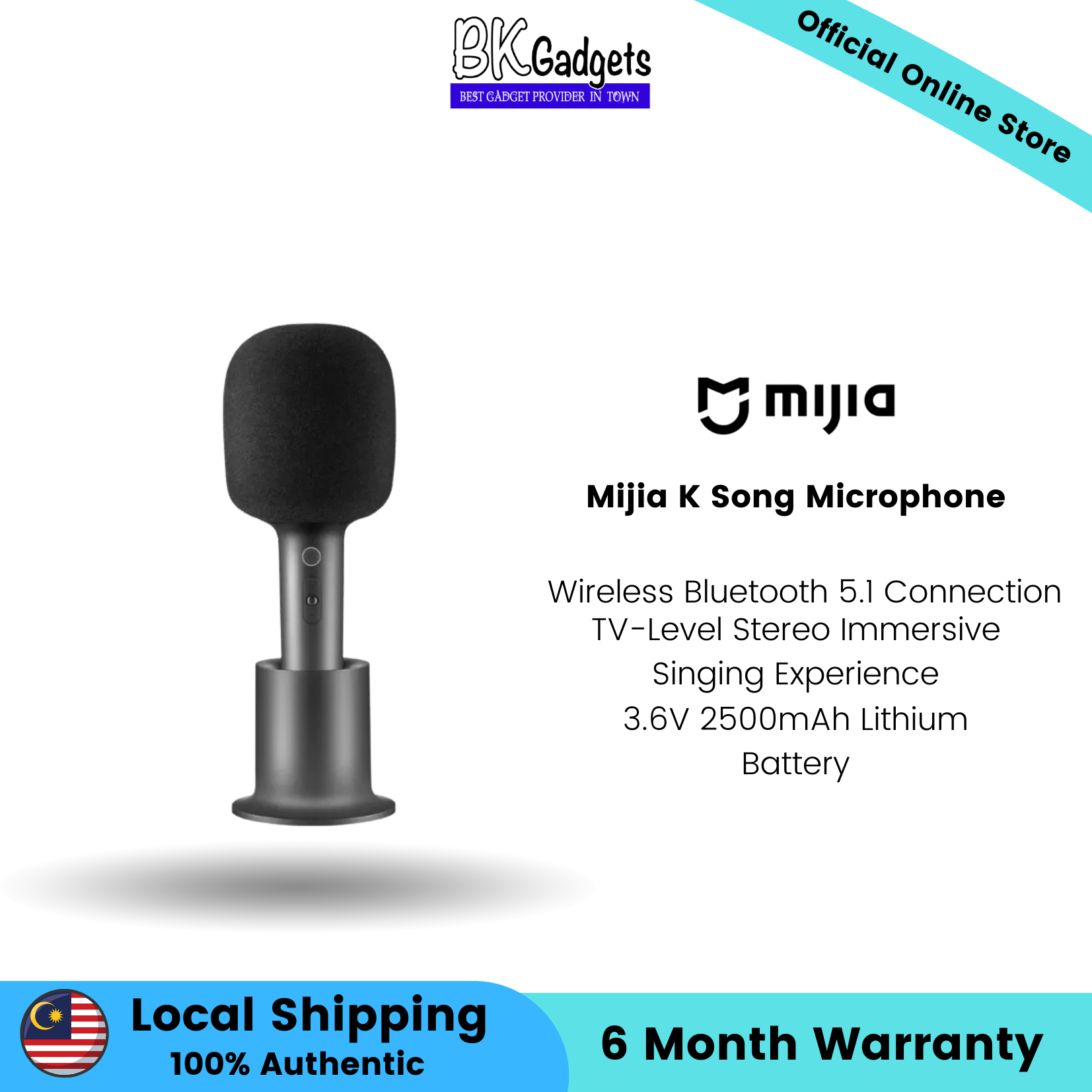 Mijia K Song Micophone - Wireless Bluetooth 5.1 Connection  TV-Level Stereo Immersive Singing Experience  3.6V 25000mAh Lithium Battery