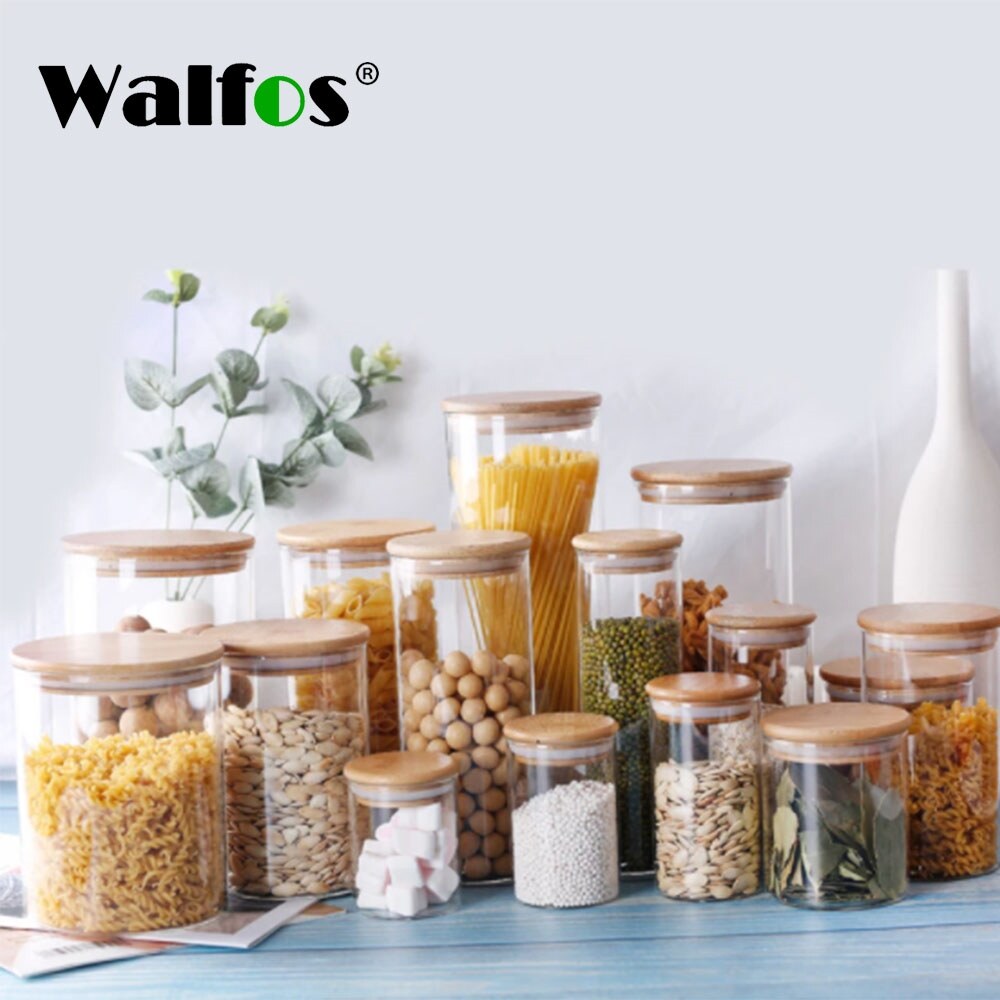 {HAOY Department Store} walfos Stash Jar thực phẩm thủy tinh trong suốt bình chứa có nắp đậy Cookie Ngũ Cốc Nhà bếp kích thước nhỏ nồi gia vị