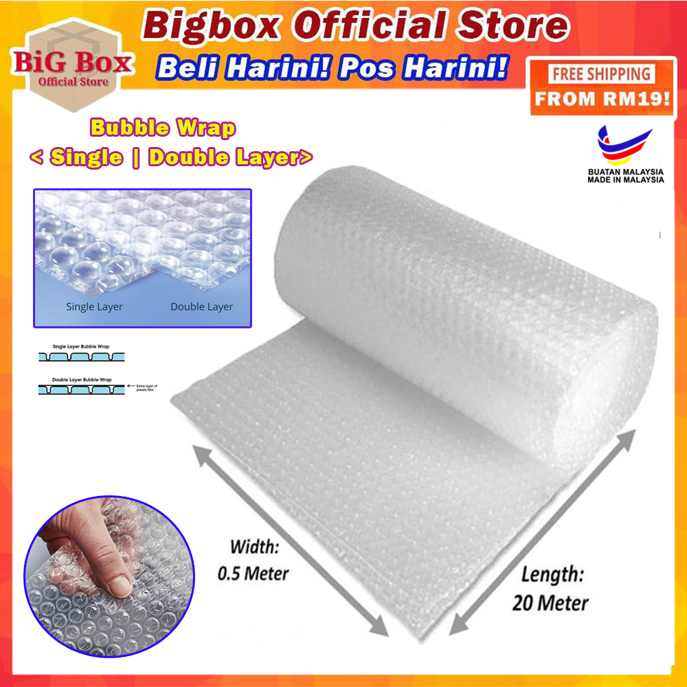 Bubble Wrap 20 meter x 0.5 meter Packing Packaging Plastic Wrap Single Layer Double Layer Black and White