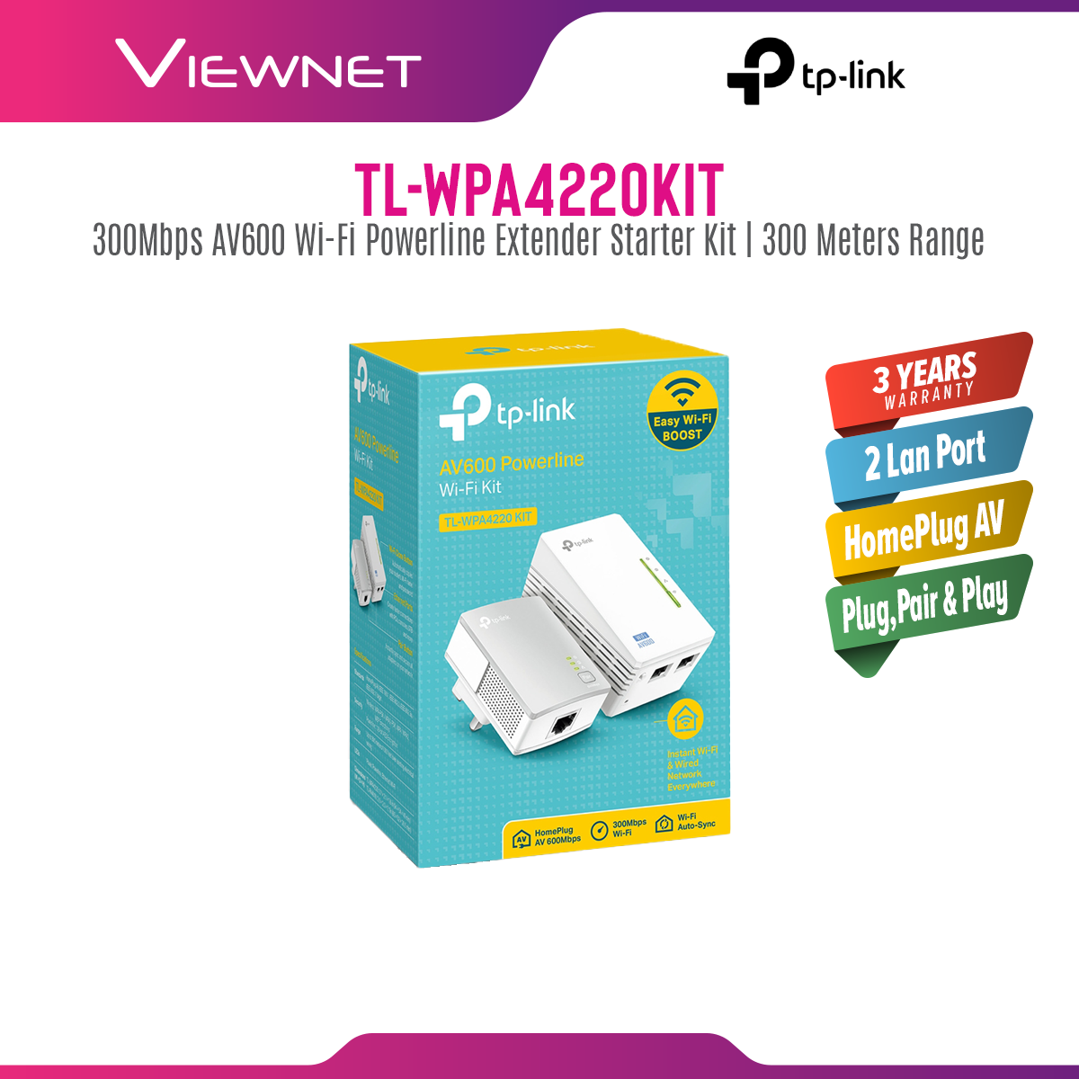 TP-LINK TL-WPA4220 KIT Onemesh AV600 300Mbps Powerline WIFI Wireless Adapter TL-WPA4220 KIT