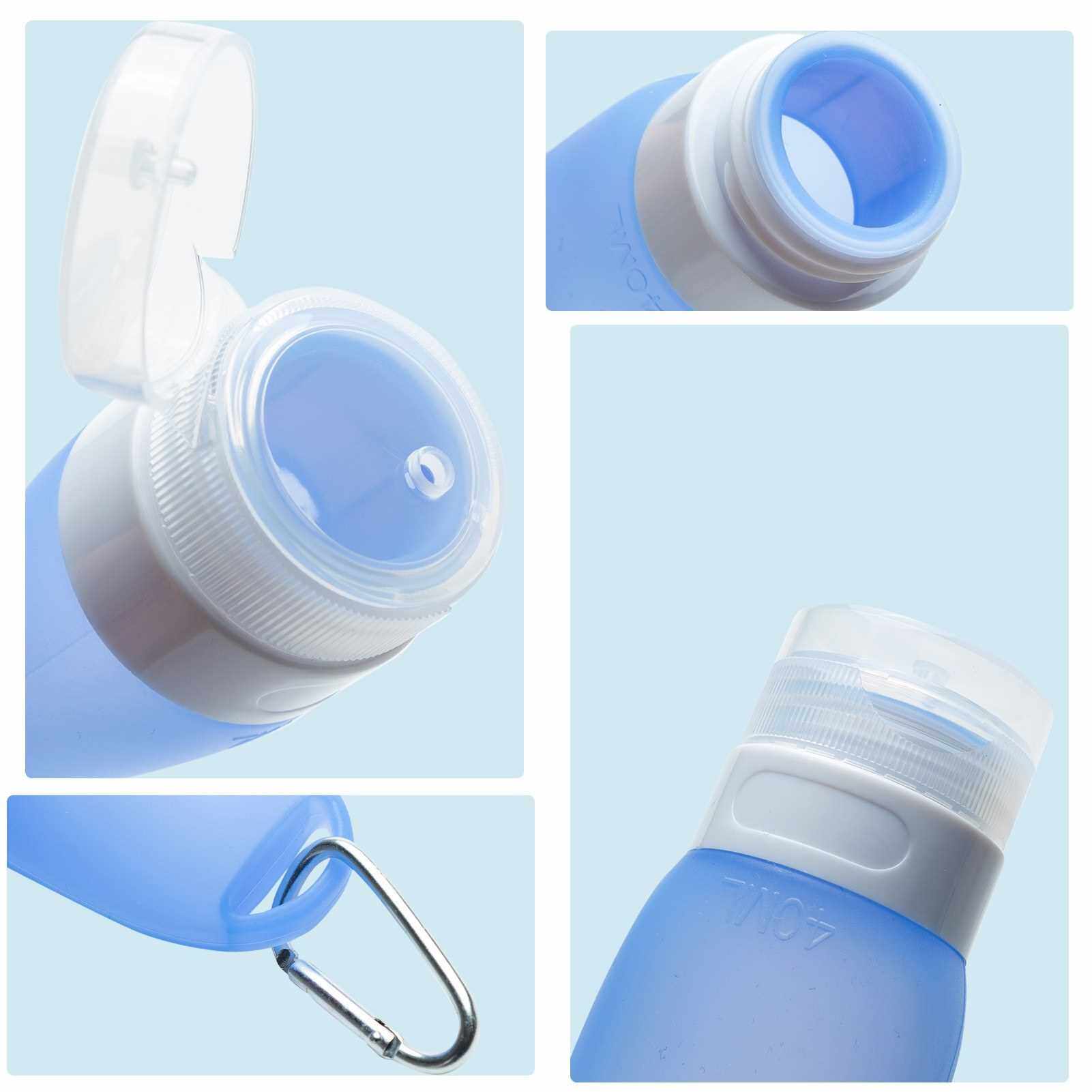 BEST SELLER 3PCS Travel Bottles with Snap Hook Hanging Soft Silicone Portable Refillable Empty Containers for Hand Sanitizer Shampoo Flip Cap School Work Outdoor (Blue)