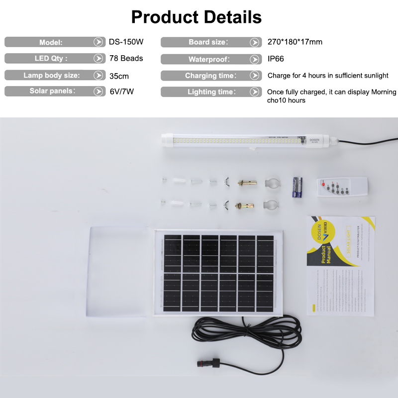 Dosen Waterproof Solar LED Wall Lights Tube Lampu 100W-1000W Outdoor Wall LightsGarden In Yard Decoration lamp