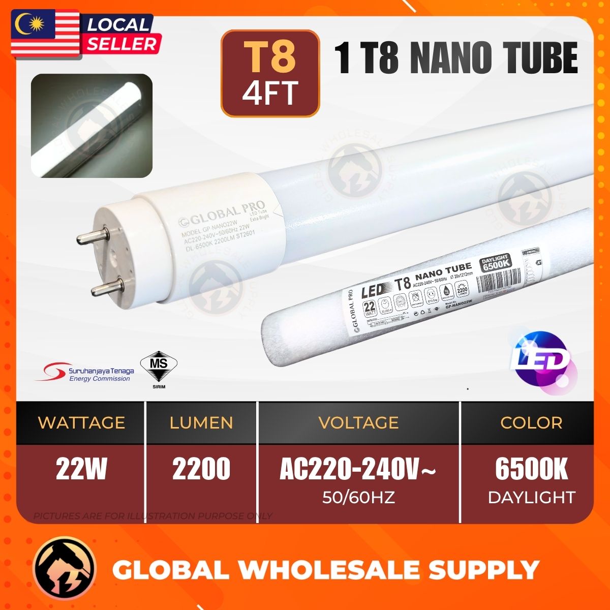 SIRIM 1PC T8 LED Tube Lampu Kalimantang Ceiling Light Wall Light LED Light Tube Lampu Siling Ruang Tamu Light