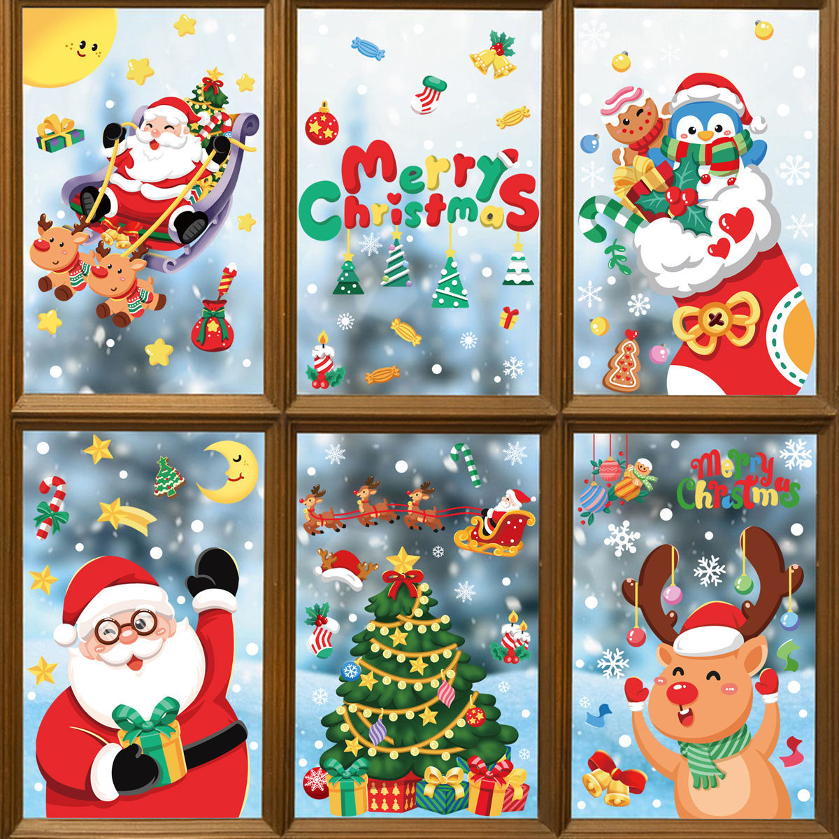 （RR Atmosphere product store）2024 New Christmas Cartoon Electrostatic Sticker Decorative Transparent Cartoon Static Glass Electric Sticker Merry Christmas Window Stickers