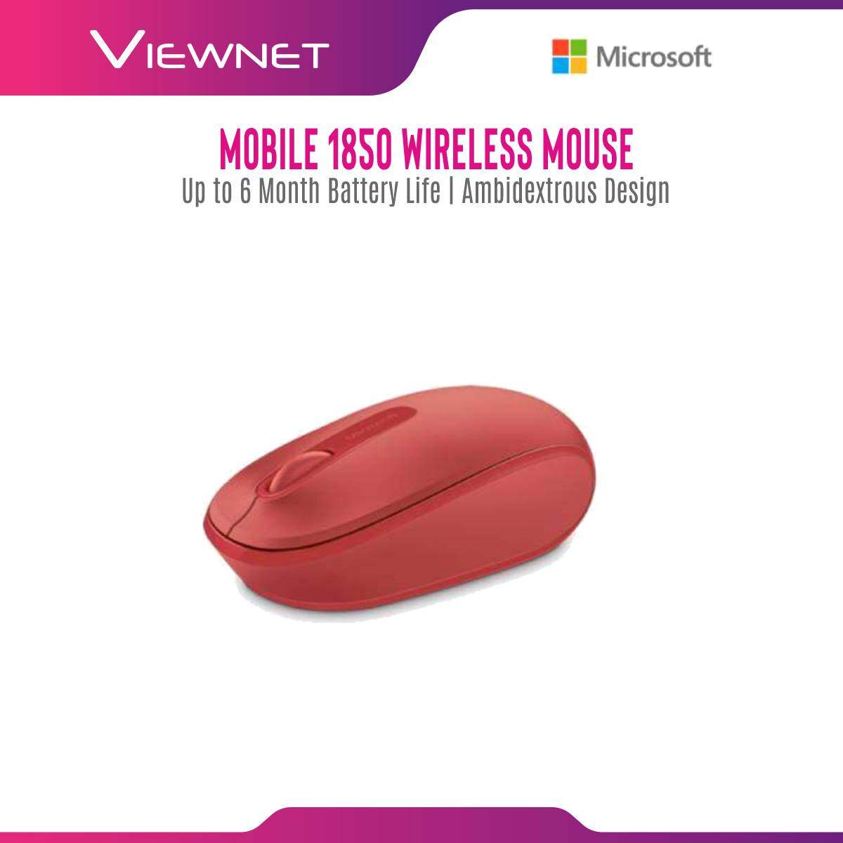Microsoft Wireless Mobile Mouse 1850 with Plug and Play, Nano Receiver, Ambidextrous Design, Comfort and Portability, Up To 6 Month Battery Life