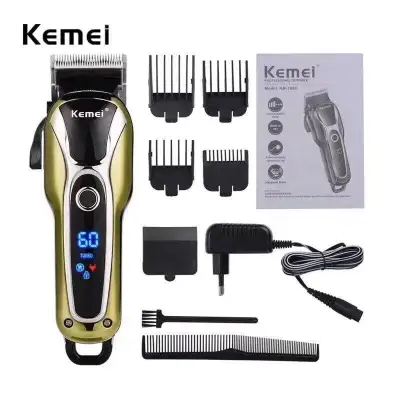 Kemei KM-1990 Fast Charge Hair Trimmer Sharp Stainless Steel Blade Electric Hair Cutting Machine Cordless Hair Clipper Cutter Shaver Electric Hair Trimmer with LED Display