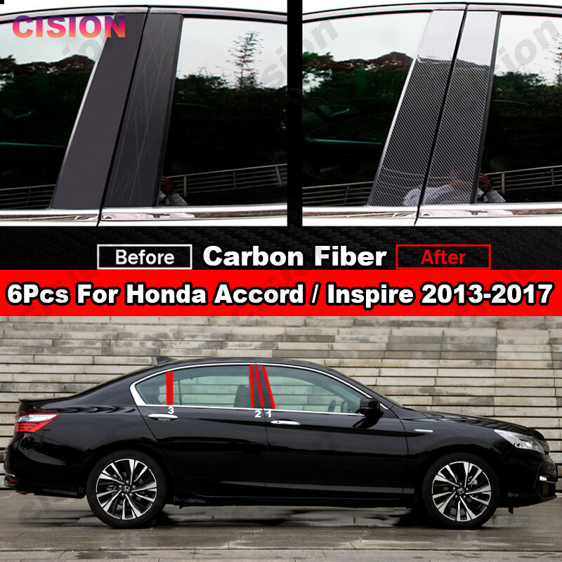Black Pillar Cover 6pcs Posts Door Trim Decal Window For Honda Accord 13-17 US